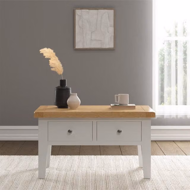 Seconique Classic Oak Rectangular Coffee Table in White