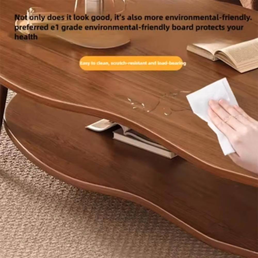 KORVIXA Modern Brown 2-Layer Oval Wood Coffee Table with Serving Tiers – 5