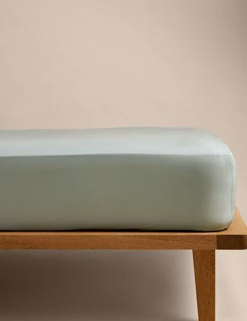 M&S Stay Cool Lyocell Rich Fitted Sheet, Green, W: 90 cm, L: 190 cm