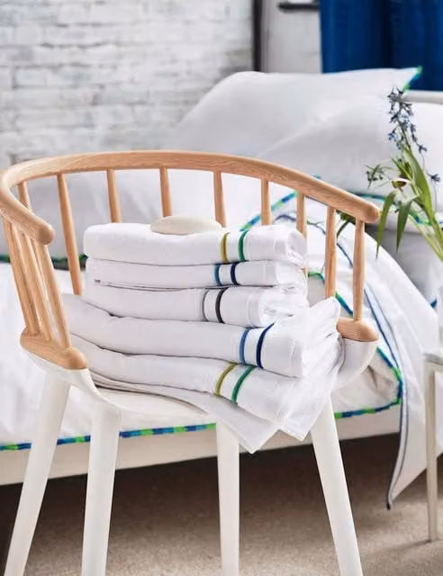 Designers Guild White and Silver Striped Embroidered Fluffy Cotton Towel