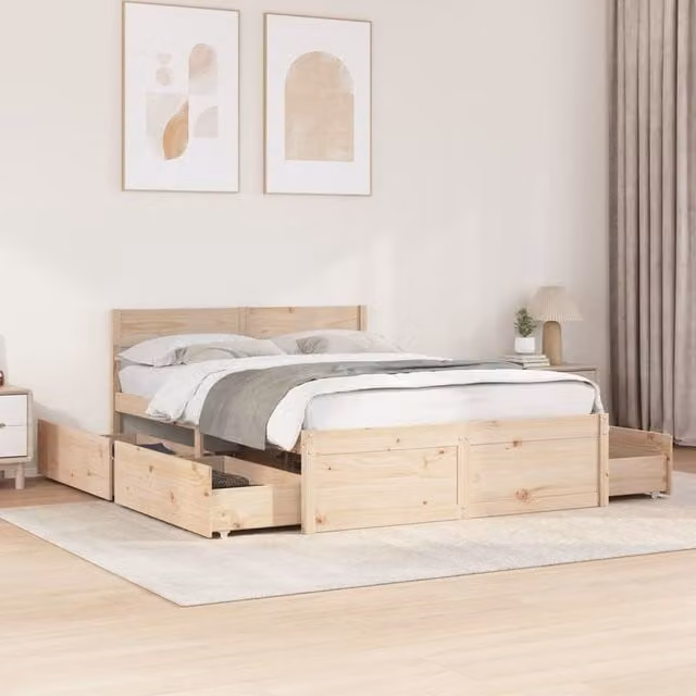 Berkfield Home Small Double Solid Wood Pine Bed Frame in Brown, W/D/H: 120 x 190 cm