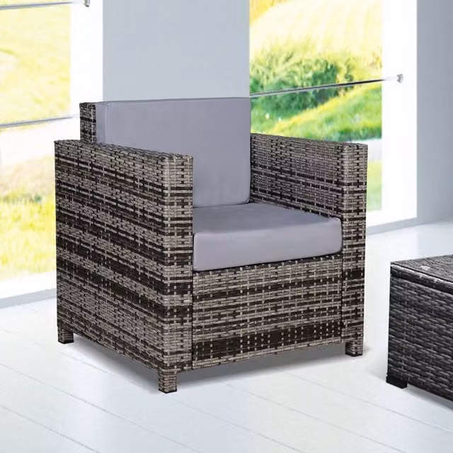 Outsunny Modern Grey Rattan Garden Single Sofa Armchair – 1