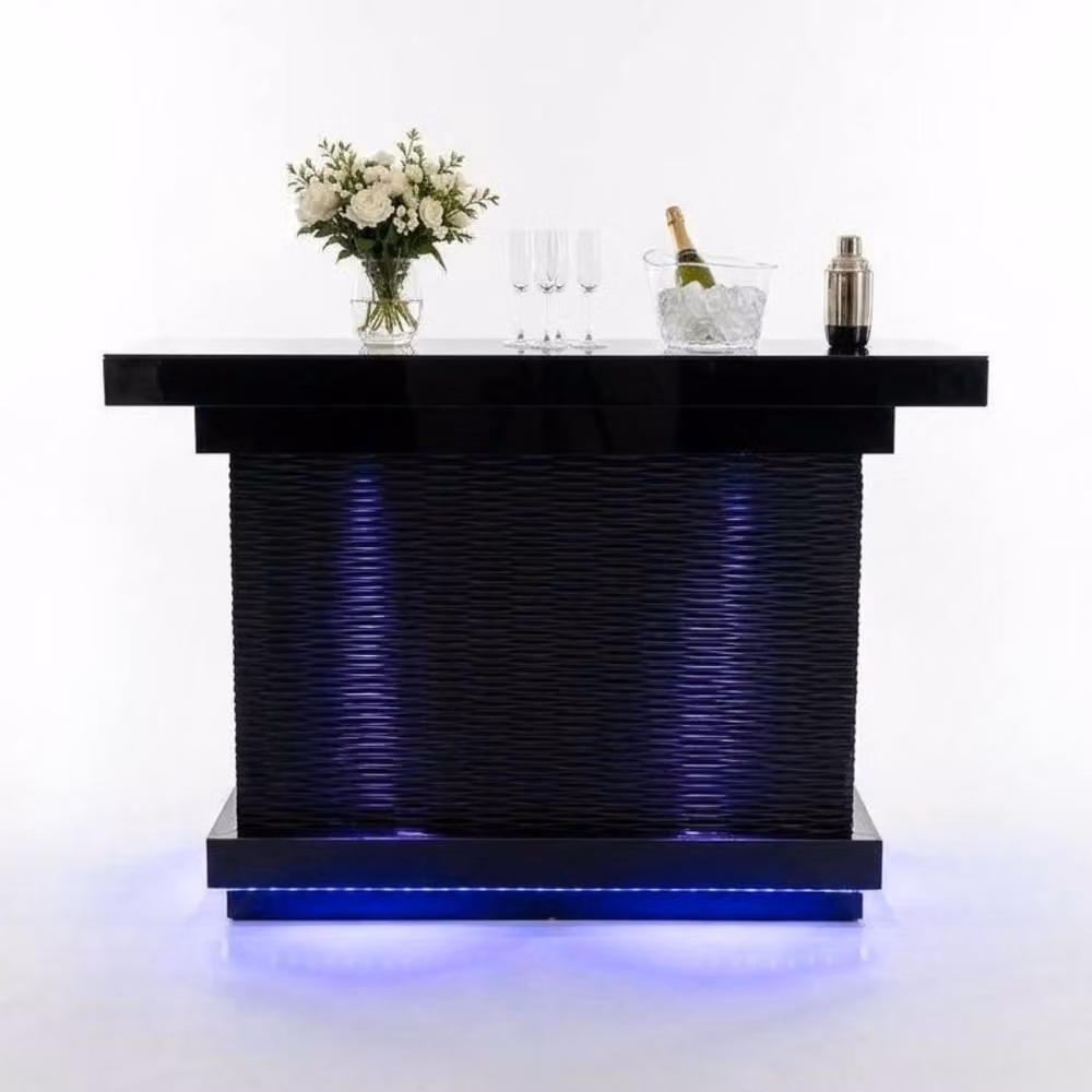 Home Luxe Aura Black Glossy Drinks Bar with LED Lights, Bluetooth Speakers and Glass Details – 3