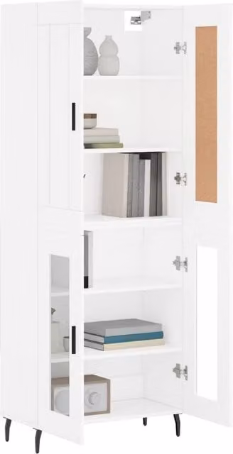 Berkfield Home White Modern Highboard with Glass Doors, W/D/H: 69.5 x 34 x 180 cm