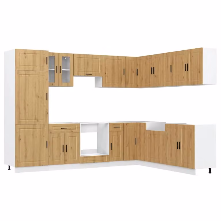 Berkfield Home Porto Artisan Oak 14 Piece Modern Kitchen Cabinet Set in Brown