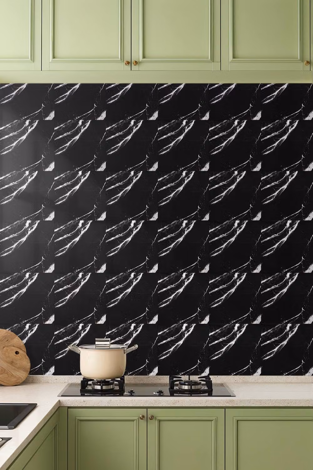 Living and Home Black Marquina Marble PVC Peel and Stick Wall Stickers, 10 Pieces, W/D: 40 x 40 cm – 2
