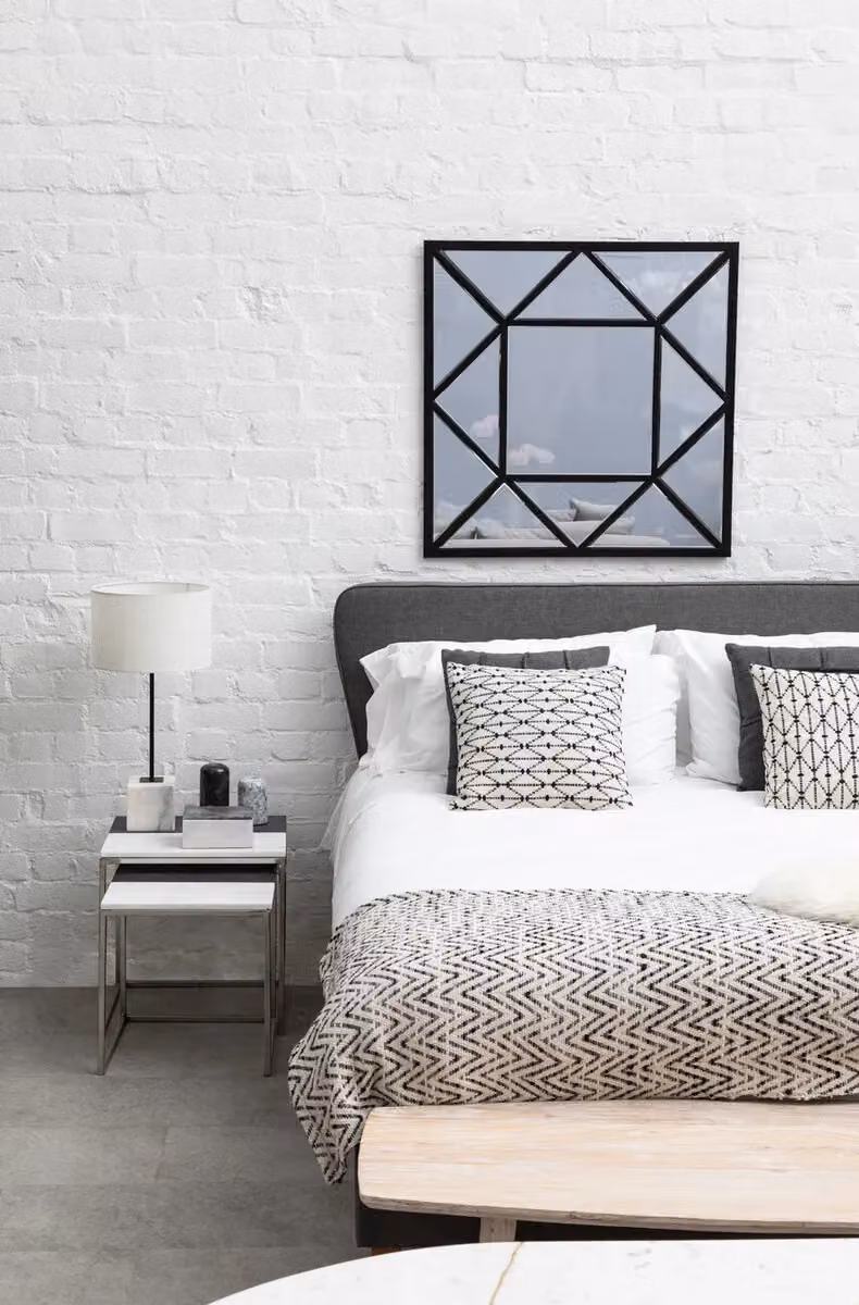 Orsina Descartes Geometric Square Metal Frame Wall Mirror in Black – 2