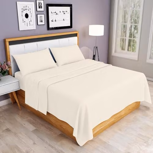 Homes-Linen Ultra Soft Breathable Microfibre Flat Sheet in Beige, W/D/H: 200 x 200 cm – 2