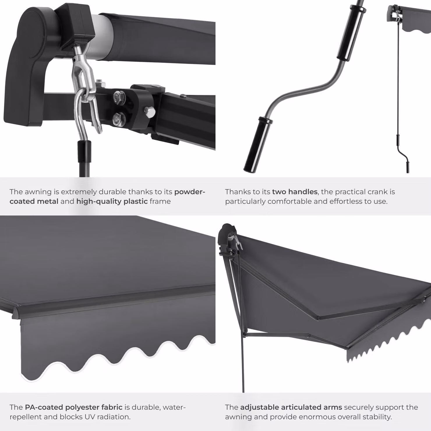 tectake Ornella Retractable Wall-Mounted Awning in Dark Grey, W/D/H: 250 x 200 cm – 5