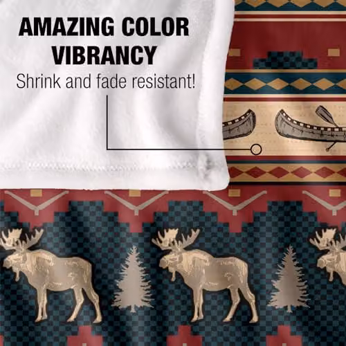 JQ Licensing Moose and Canoe Pattern Super Soft Snuggle Blanket, Multicolour, 91 x 147 cm – 3