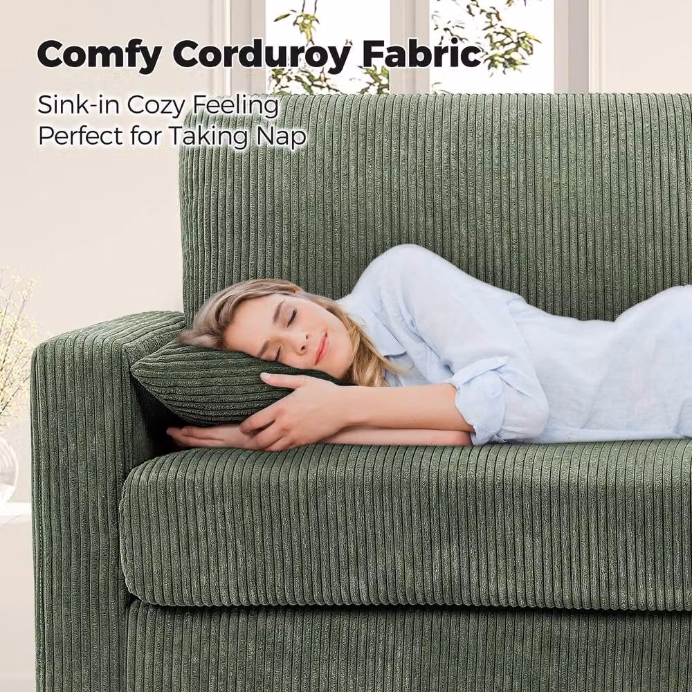 Dprodo Corduroy Upholstered Seater Sofa in Green with Scatter Cushions, W: 178 cm – 2