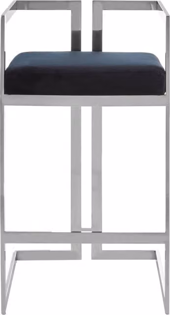 Orsina Art Deco Inspired Black Velvet Bar Stool with Silver Metal Frame – 1
