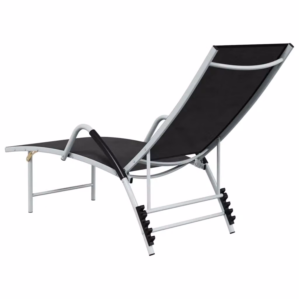 Berkfield Home Sun Lounger with Adjustable Headrest in Black Textilene and Powder Coated Aluminium – 4