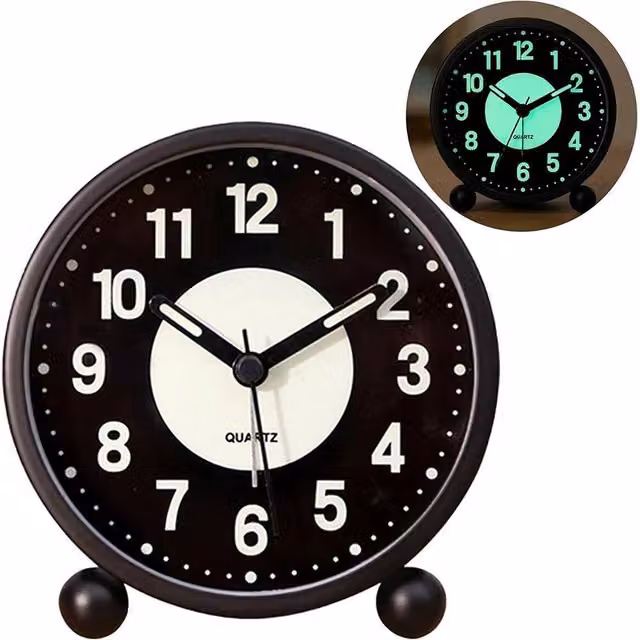 VOGREX Silent Non-Ticking Battery Powered Bedside Alarm Clock in Black – 1