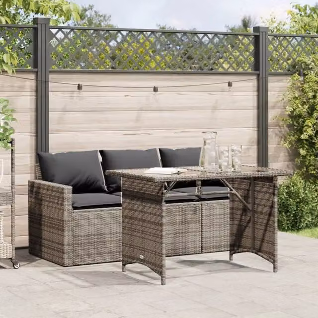 Berkfield Home 2 Piece Grey Poly Rattan Garden Dining Set with Cushions
