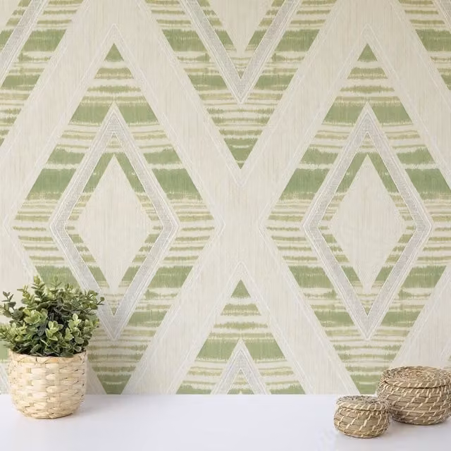 Wallquest Geometric Abstract Modern Paper Wallpaper in Green, Orange and Teal