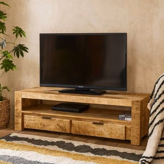 Wyld Haus London Modern Natural Mango Wood TV Cabinet in Brown, W/D/H: 120 x 40 x 40 cm – 1
