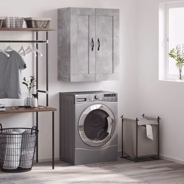 Berkfield Home Modern Wall Mounted Cabinet in Concrete Grey, W/D/H: 69.5 x 34 x 90 cm – 1