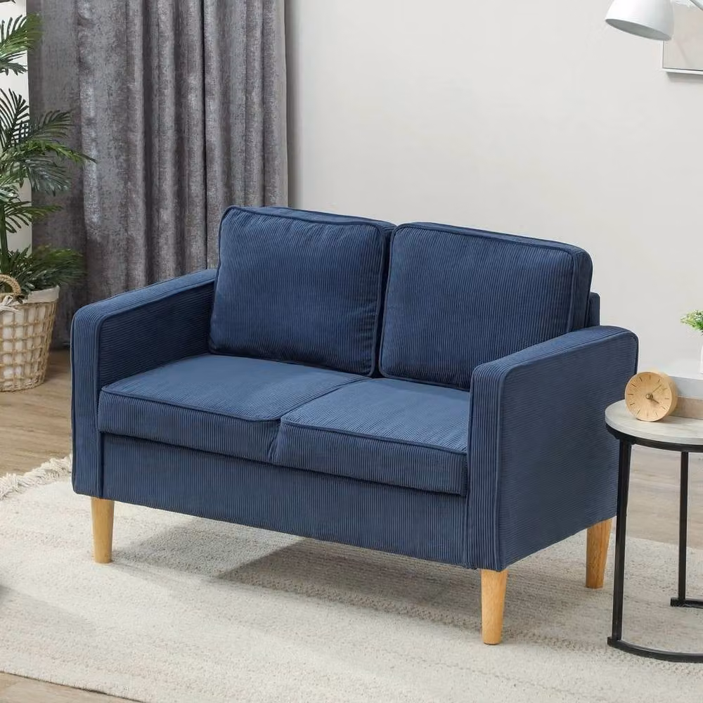 FORGEVIO Compact 2 Seater Upholstered Sofa in Blue with Under Seat Storage, W/D/H: 117 x 79 x 63 cm – 5