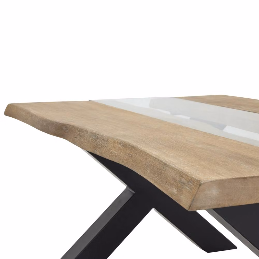 Wyld Haus Vouvant Live Edge Mango Wood and Glass Coffee Table with Black X Frame Base in Natural, W/D/H: 70 x 45 x 39.6 cm – 7