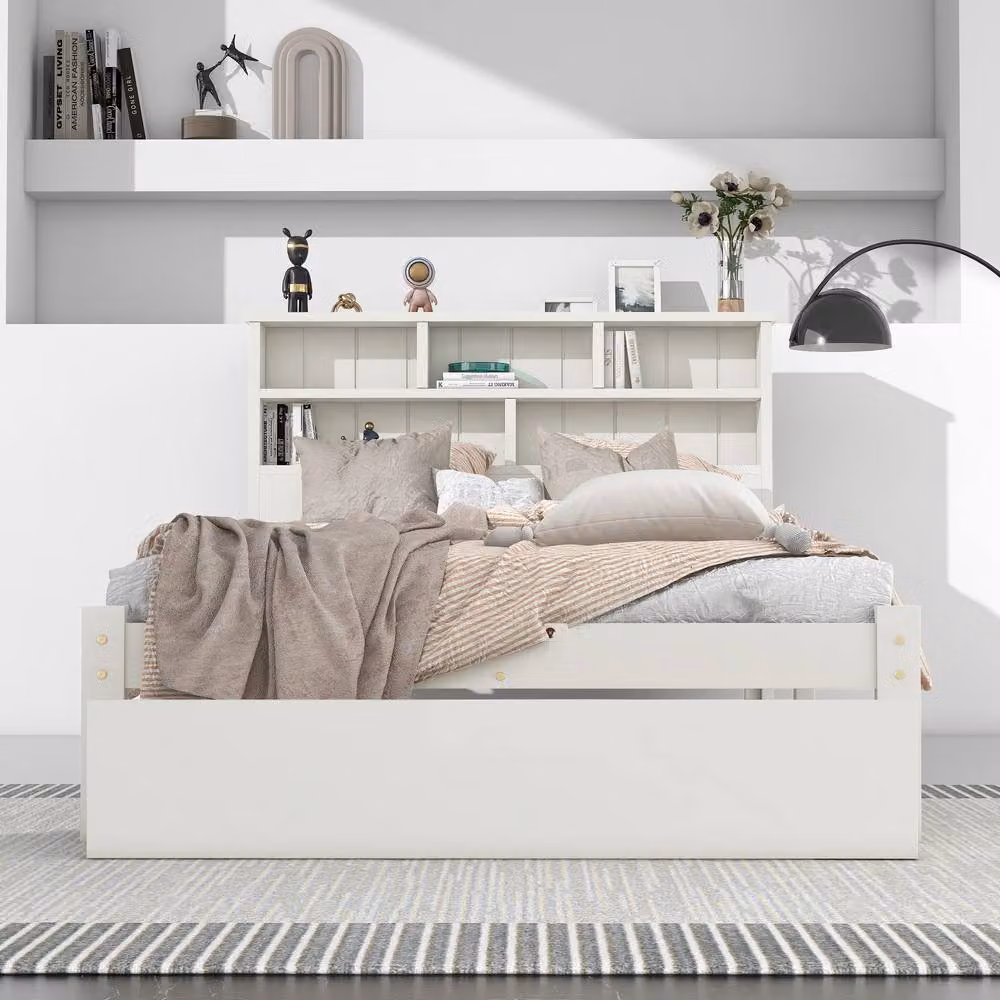 BTM White 3FT Single Wooden Storage Bed with Shelves and Drawers, W/D/H: 90 x 190 x 100 cm – 3