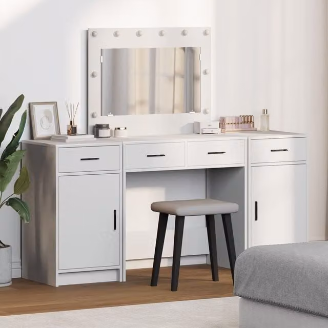Berkfield Home 3-Piece Hollywood LED Dressing Table Set in White Matt Engineered Wood