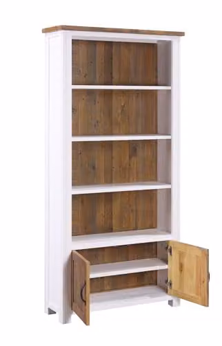 baumhaus Splash of White Large Open Industrial Bookcase with Doors in White, H 180 x W 30 x D 30 cm – 1