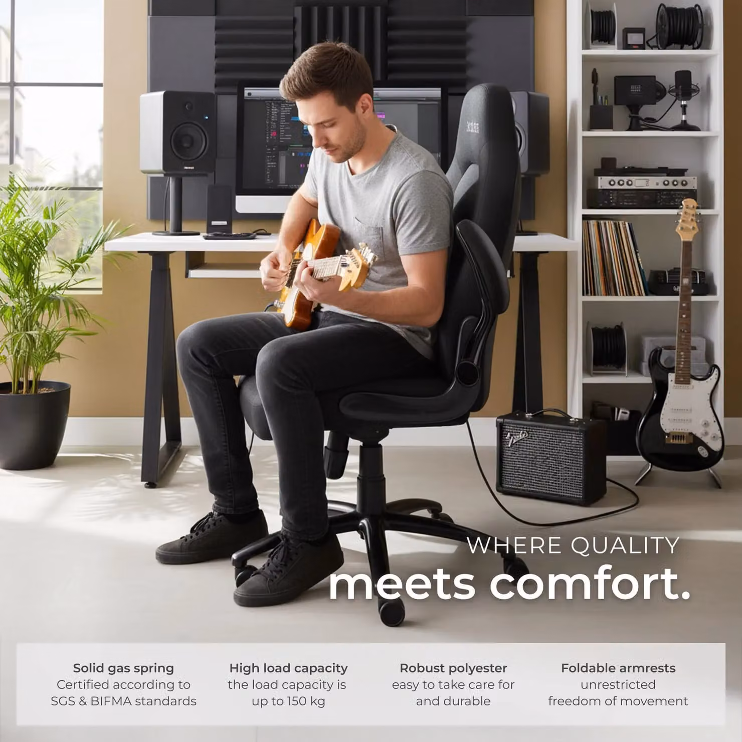 tectake Springsteen Executive Office Chair in Black with Armrests and Swivel Function – 9