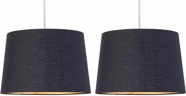 First Choice Lighting Zoey Set of 2 Cylinder Easy Fit Pendant Lamp Shades in Black and Gold – 1