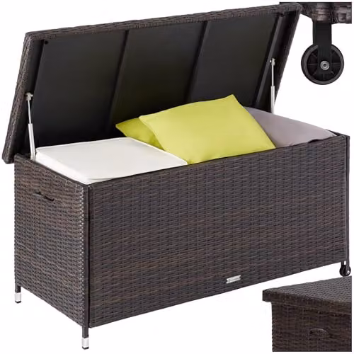 tectake Kiruna Garden Storage Box in Brown with Rattan and Metal Frame