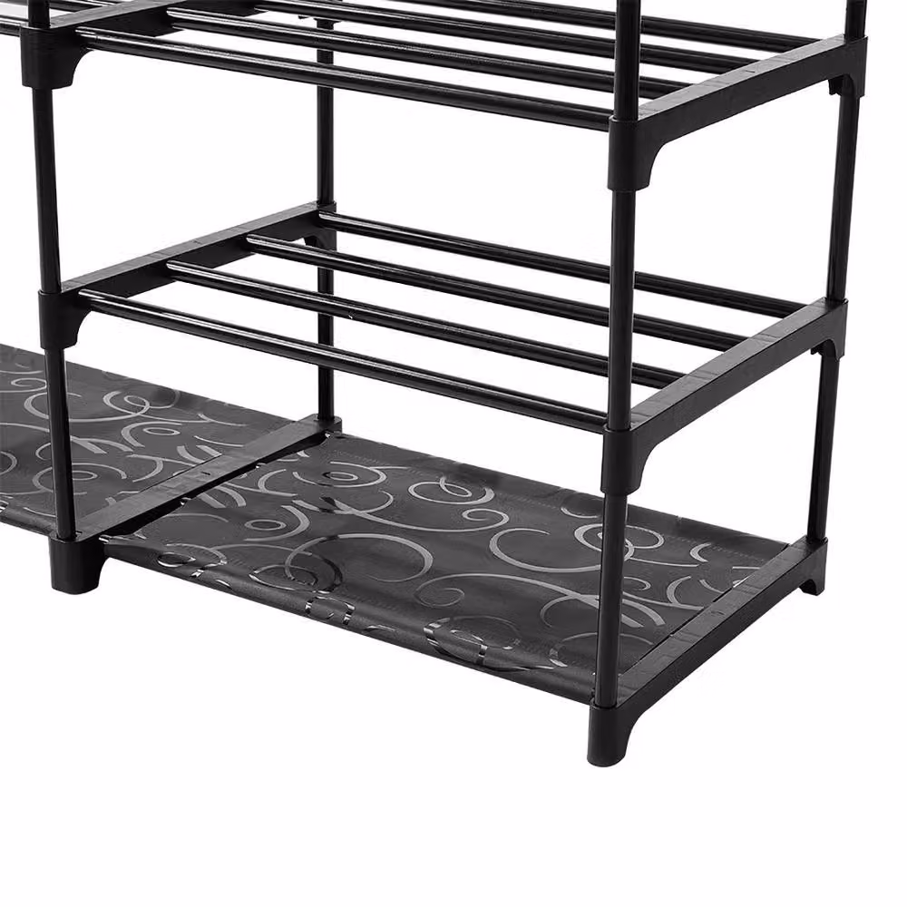 VOGREX 9-Tier Black Metal Shoe Rack with Side Hooks – 5