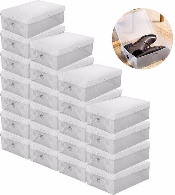 Ventryn 22 Piece Set of Stackable and Foldable Transparent Plastic Shoe Storage Boxes