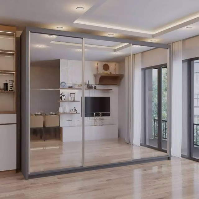 Sliding Wardrobes 4U Modern Triple Door Sliding Wardrobe in Grey, W: 250 cm, D: 62 cm, H: 217 cm