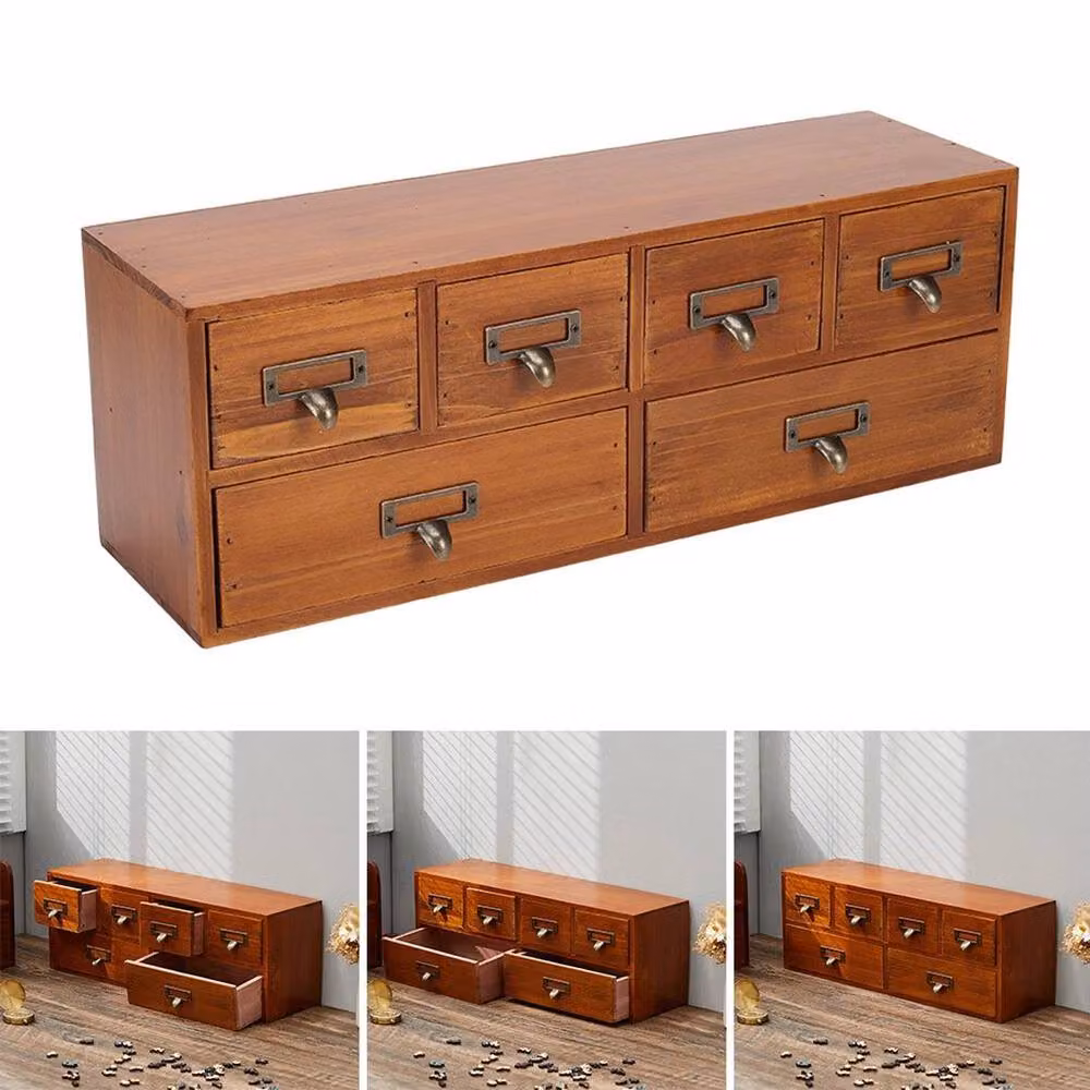 SPETLEK Solid Oak 6-Drawer Storage Cabinet in Brown, W: 100 cm – 2