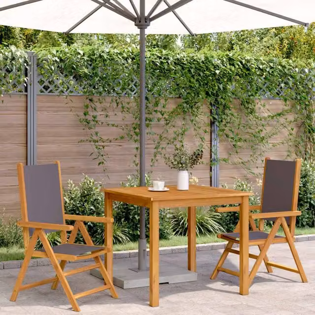 Berkfield Home Beautiful Garden Chairs, Set of 2, Anthracite, Oiled Acacia Wood and Polyester Fabric – 1