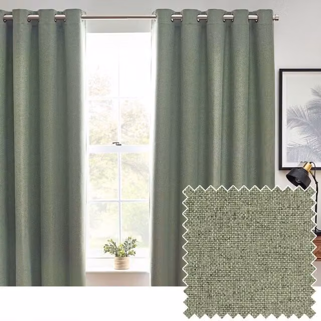 Furn Dawn Blackout Eyelet Curtain Pair in Green, Thermal Insulating, Width: 229 cm, Drop: 137 cm