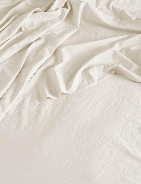 Bedfolk Washed Cotton 300 Thread Count Flat Sheet, White, W: 90 cm x L: 190 cm