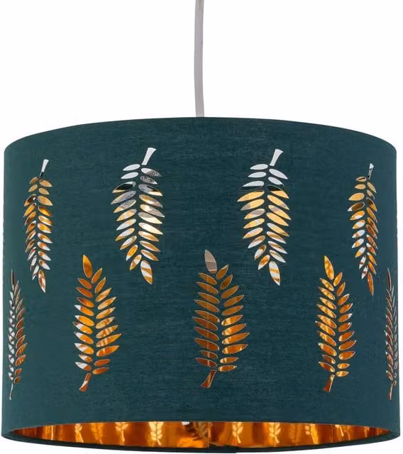 First Choice Lighting Fern Dark Green Cut Out Round Fabric Pendant Lightshade, Diameter: 30 cm – 1