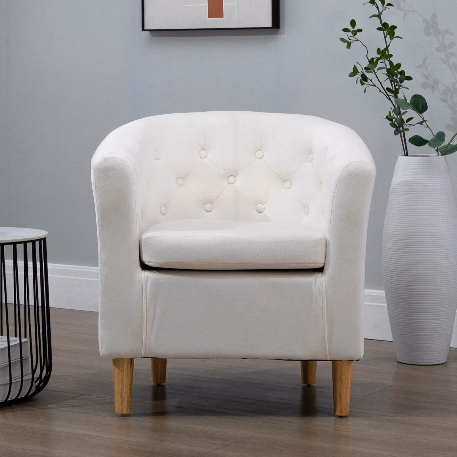 Artemis Home Clio Cream Velvet Tub Accent Chair with Armrests and Solid Wood Frame – 2