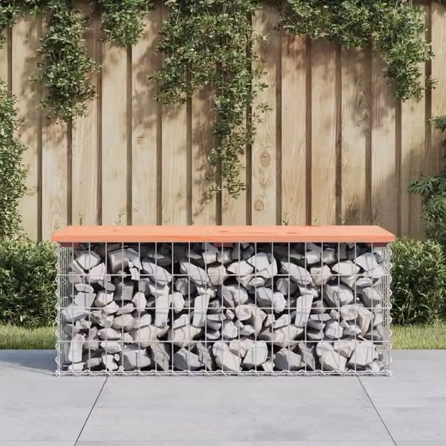 Berkfield Home Gabion Design Garden Bench in Brown Solid Douglas Wood, W/D/H: 103 x 44 x 42 cm