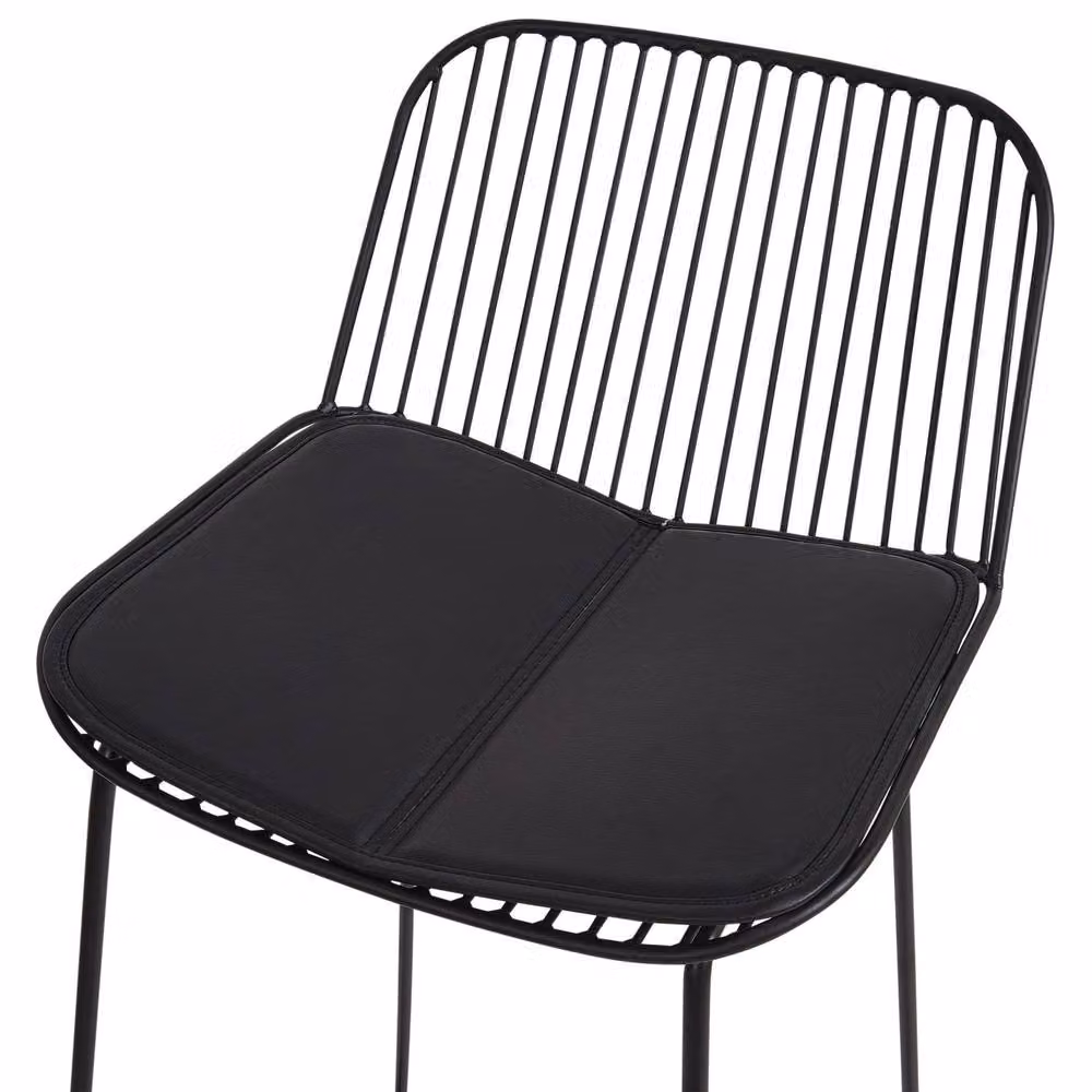 Wyld and Coco Aura Living Set of 2 Black Metal Wire Bar Chairs with Faux Leather Cushions – 3