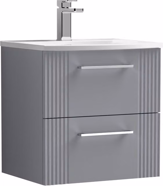 Balterley Wall Hung 2 Drawer Vanity Unit with Curved Basin, Satin Grey, Width: 50 cm – 1