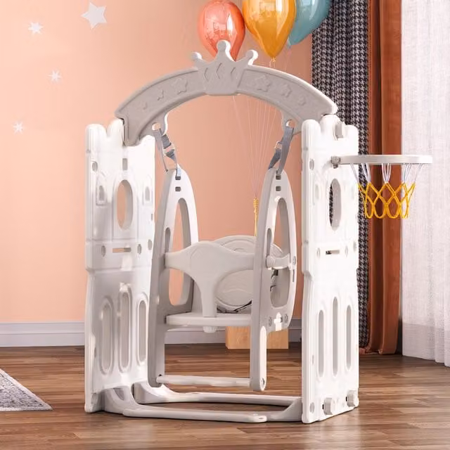 Livingandhome Indoor Outdoor Toddler Swing with Basketball Hoop in Grey and Silver