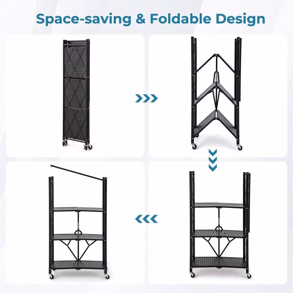PAWNORA 4-Tier Foldable Metal Storage Shelf in Black – 3