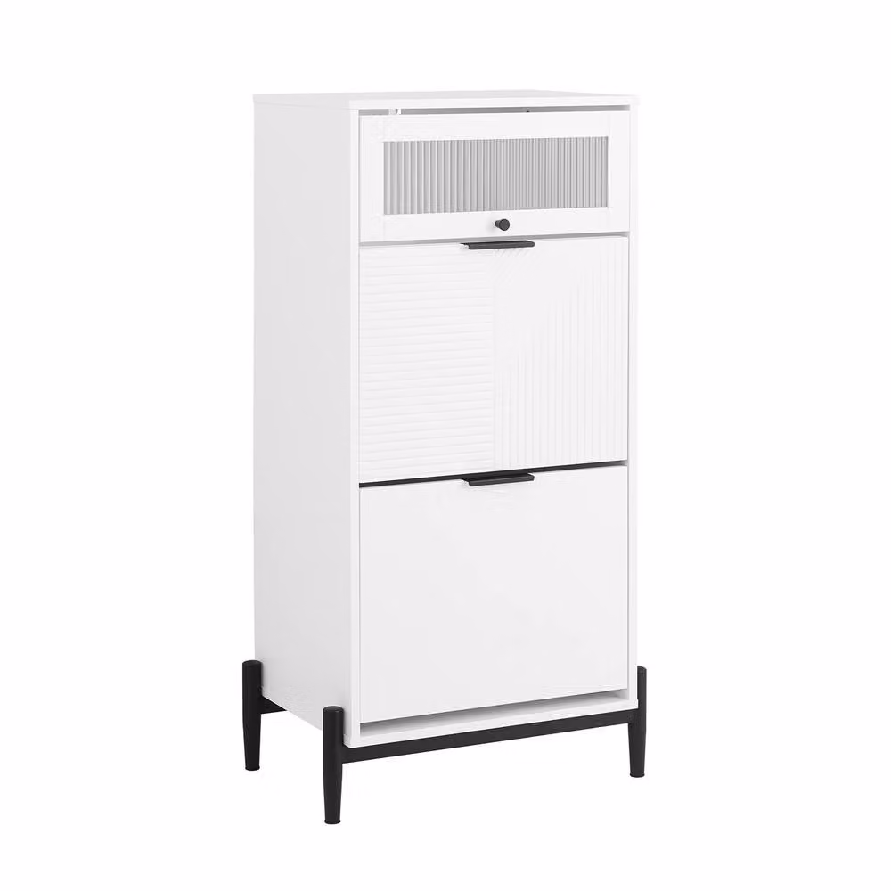 SoBuy Modern Freestanding Shoe Cabinet with Glass Doors and Tilting Compartments in White or Black – 2