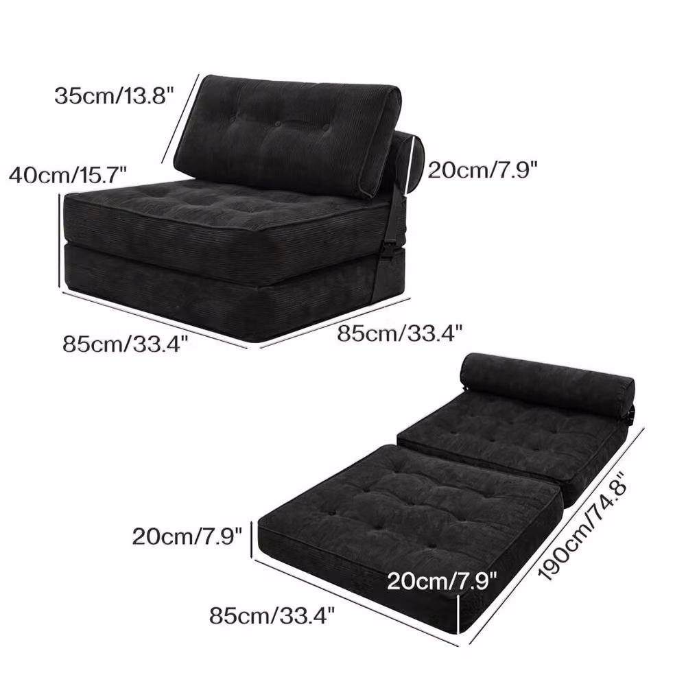 Levede Convertible Foldable Foam Sofa Bed with Lumbar Pillow in Black – 3