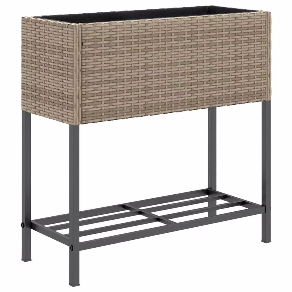 Berkfield Home Garden Planter with Shelf in Grey Poly Rattan – 2
