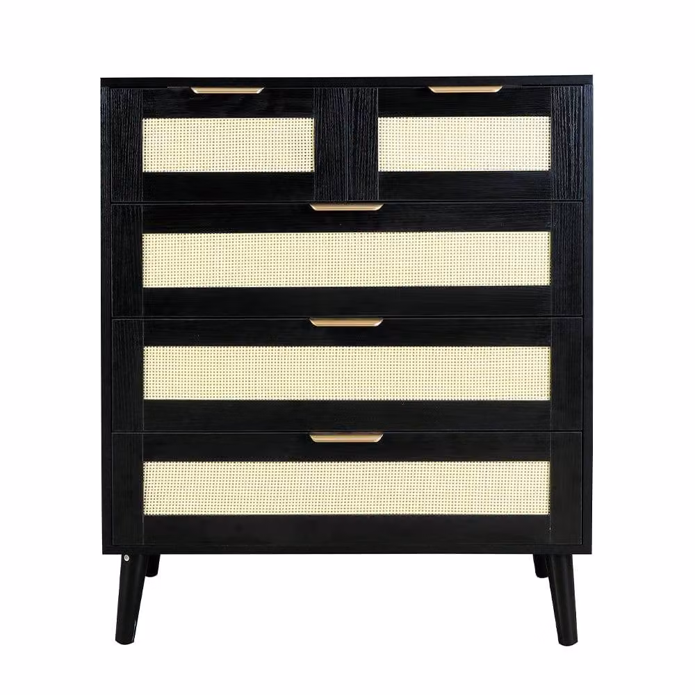Furniture Maxi Boho Black Rattan Decorated 3+2 Drawer Storage Chest – 2
