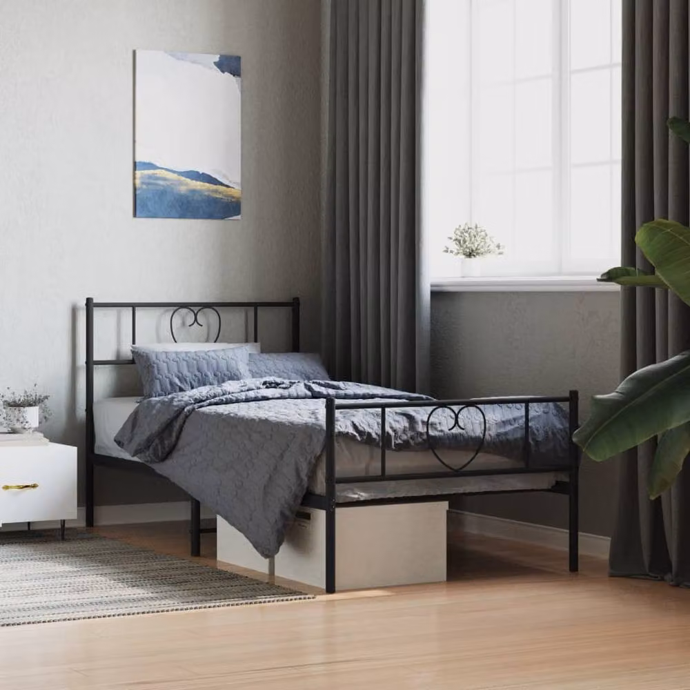 Berkfield Home Metal Bed Frame with Headboard and Footboard in Black, W/L: 80 x 200 cm – 2