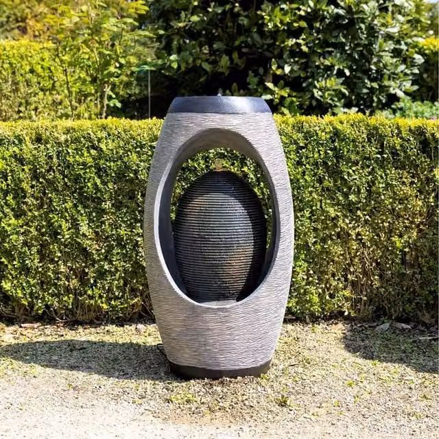 Primrose Nazare Oval Keyhole Design Slate Water Feature with Lights in Grey